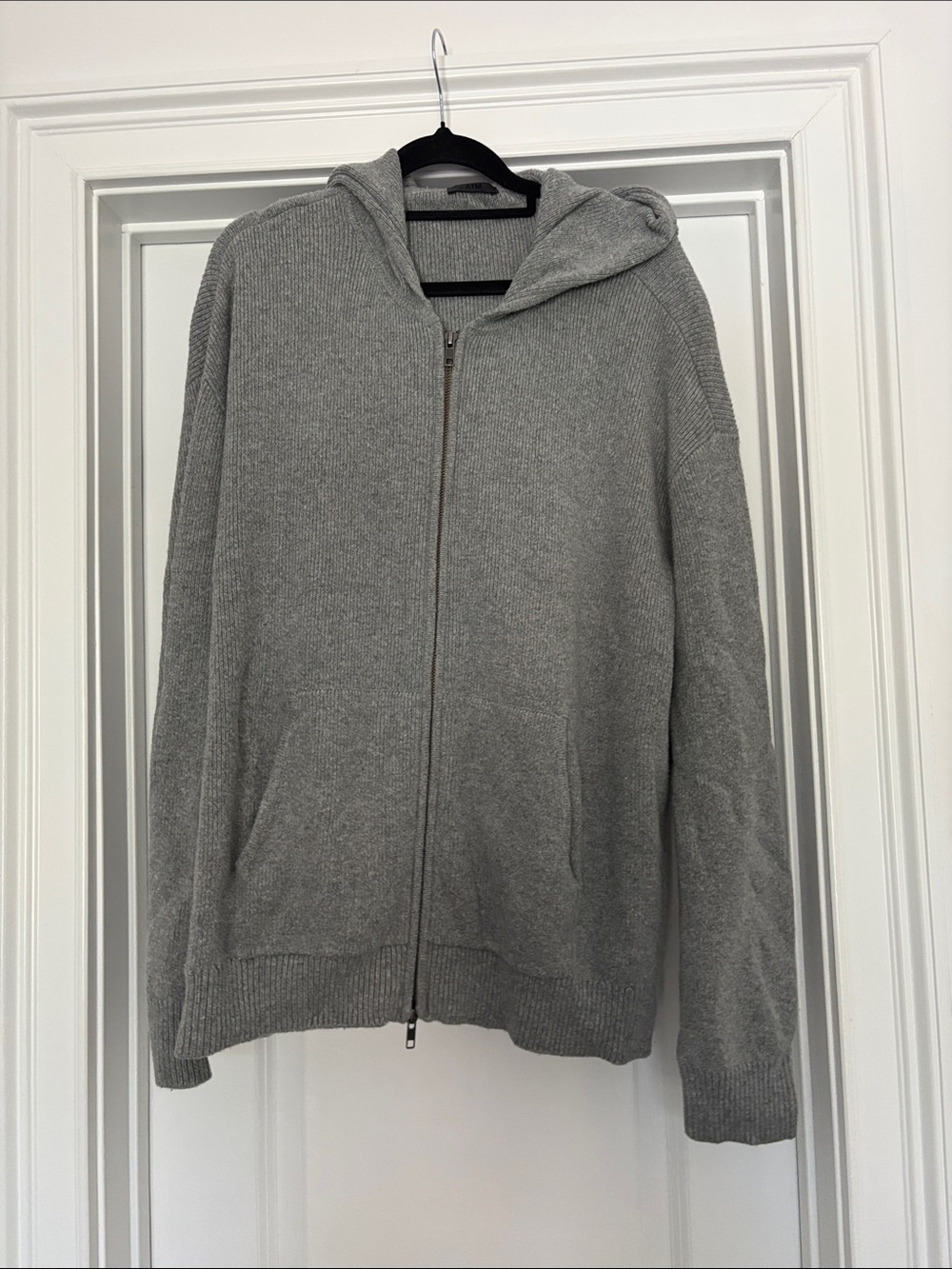 ATM Anthony Thomas Melillo Light Gray Full-Zip Hooded Sweater